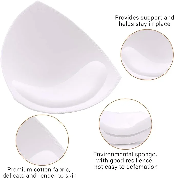 Nimiah Bra Pads Insert 3 Pairs Sewn Edge Bra Inserts AB, CD, DE Cups | Swimsuit Replacement Pad Beige Black White Optional – White - Image 2