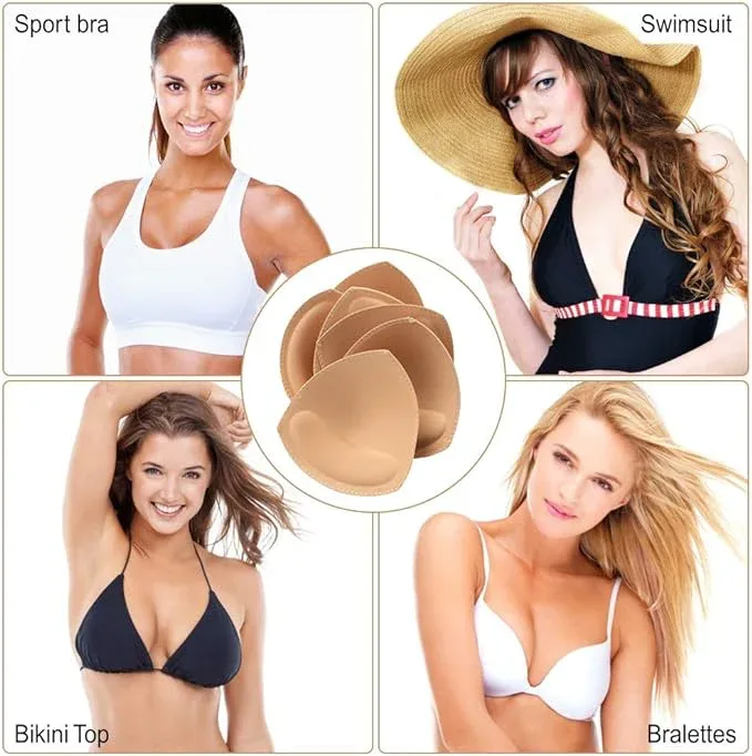 Nimiah Bra Pads Insert 3 Pairs Sewn Edge Bra Inserts AB, CD, DE Cups | Swimsuit Replacement Pad Beige Black White Optional – Beige Thin - Image 3
