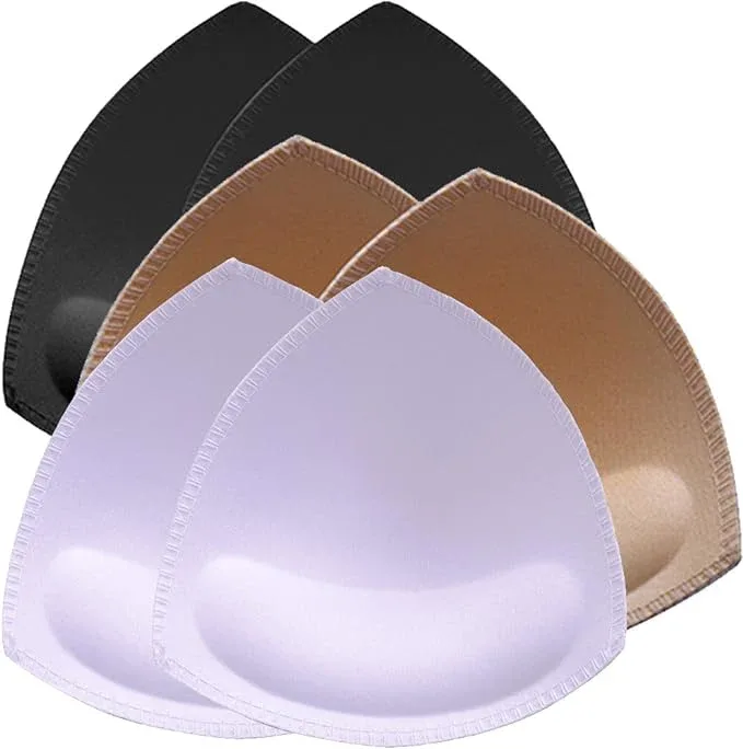 Nimiah Bra Pads Insert 3 Pairs Sewn Edge Bra Inserts AB, CD, DE Cups | Swimsuit Replacement Pad Beige Black White Optional – Beige-black-white
