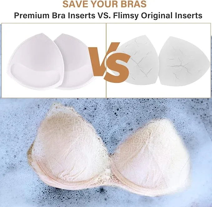 Nimiah Bra Pads Insert 3 Pairs Sewn Edge Bra Inserts AB, CD, DE Cups | Swimsuit Replacement Pad Beige Black White Optional – White - Image 4