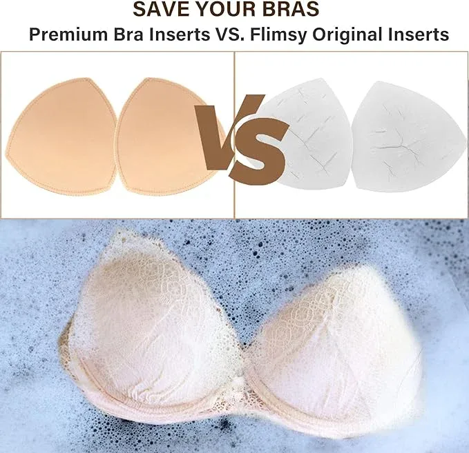 Nimiah Bra Pads Insert 3 Pairs Sewn Edge Bra Inserts AB, CD, DE Cups | Swimsuit Replacement Pad Beige Black White Optional – Beige Thin - Image 4