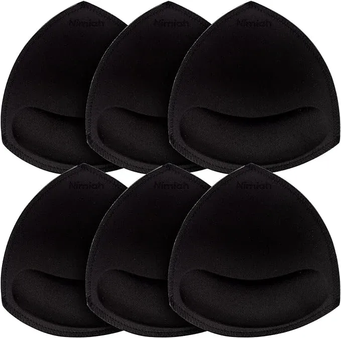 Nimiah Bra Pads Insert 3 Pairs Sewn Edge Bra Inserts AB, CD, DE Cups | Swimsuit Replacement Pad Beige Black White Optional – Black
